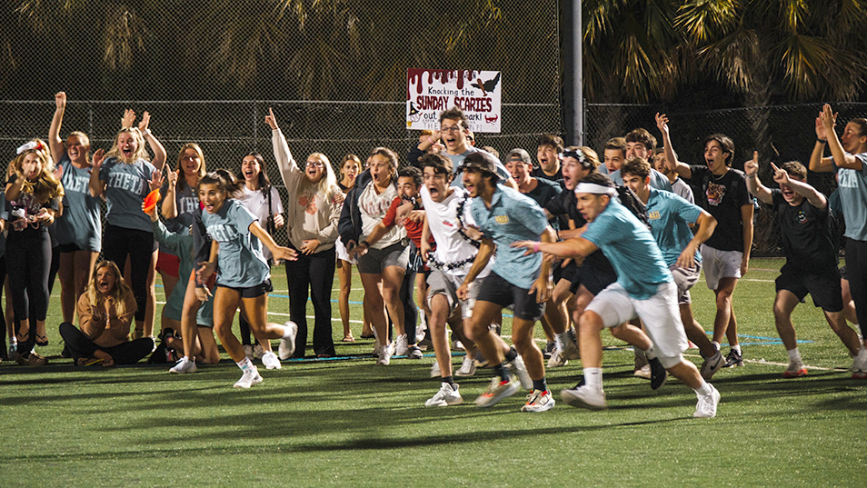 Students participating in a Greek Life competition.